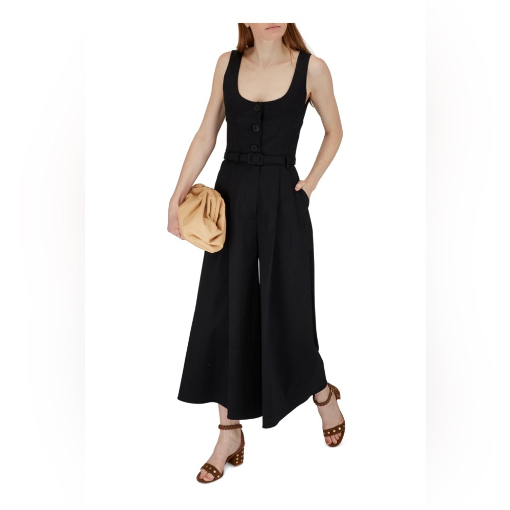 Carolina Herrera Jumpsuit, 8, Scoop Neck Black Belted Wide-Leg